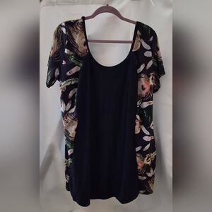 Black Floral-Panel Scoop One-Piece Swimsuit for Women